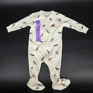 Pekkle Baby Boys Rocket Ship Planet Footed Sleeper Pajamas Cream 3M NEW 1796957